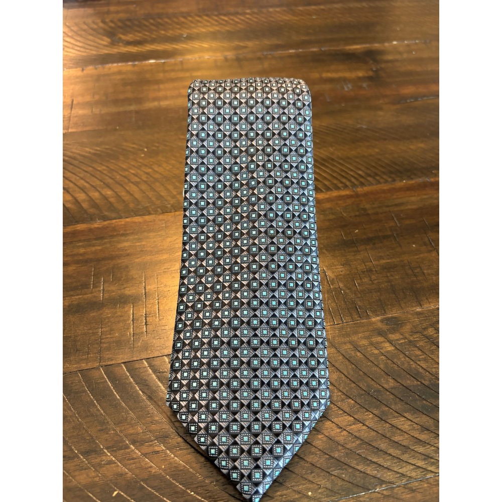 NWT Perry Ellis Portfolio Men's Necktie Black Blue Geometric‎ Pattern Dress